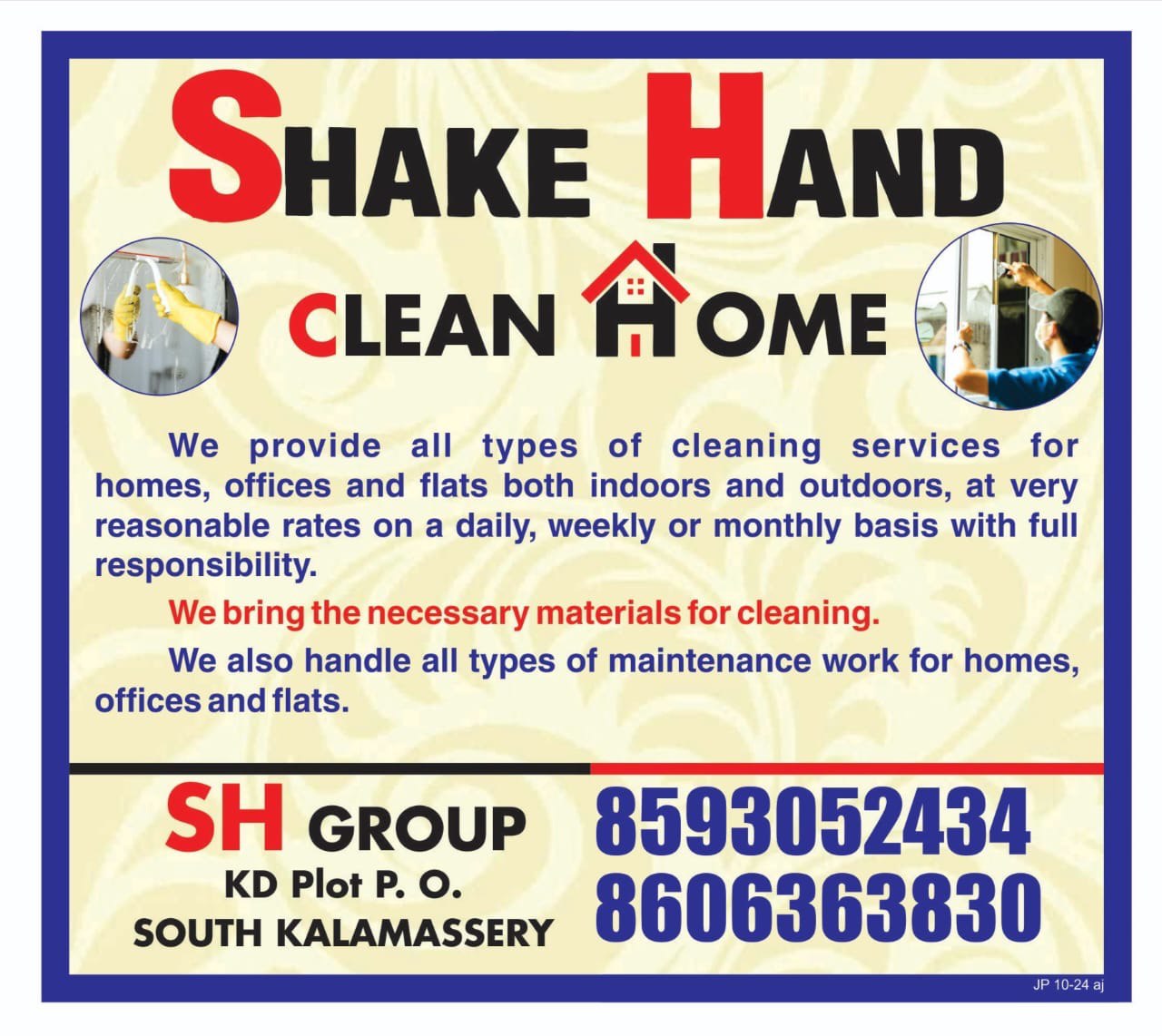 Shake hand maintenance works and cleaning service in kochi